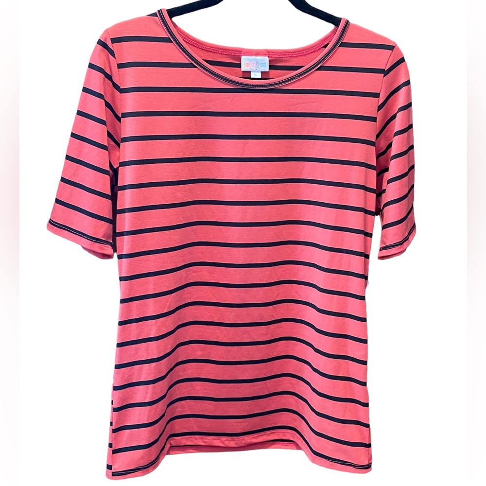 LuLaRoe Pink and Black Striped Top